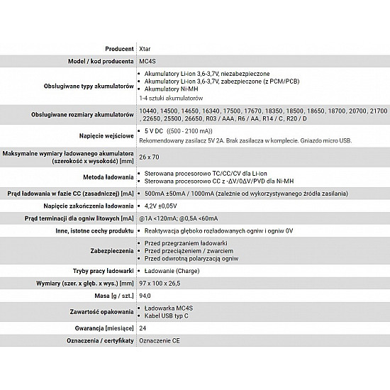 Battery charger for cylindrical Li-ion batteries18650 / NiMH Xtar MC4S
