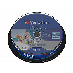 VERBATIM 43804 BluRay BD-R SL DATALIFE Verbatim Spindle 10 25GB 6x Wide PRINTABLE NO ID