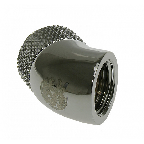 Adapter 45 degree G1/4 inch male to G1/4 inch female - rotatable, shiny black