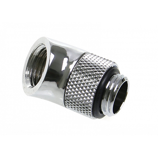 Adapter 45 degree G1/4 inch male to G1/4 inch female - rotatable, shiny silver