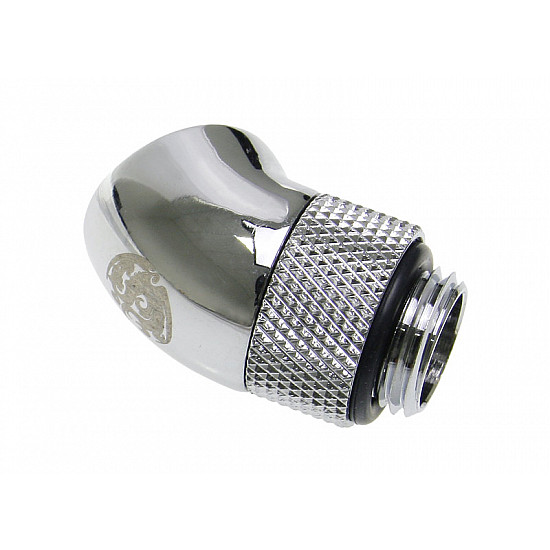 Adapter 45 degree G1/4 inch male to G1/4 inch female - rotatable, shiny silver