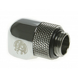 Adapter 90 degrees G1/4 inch male to G1/4 inch female - rotatable, shiny silver