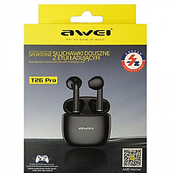 AWEI BLUETOOTH HEADPHONES 5.3 T26 PRO TWS + BLACK / BLACK DOCKING STATION