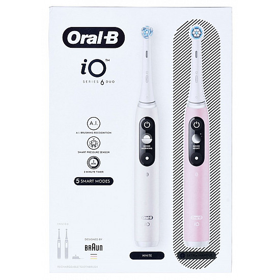 Oral-B Electric Toothbrush iO6 DuoPack Rechargeable For adults Number of brush heads included 2 Number of teeth brushing modes 5 White/Pink