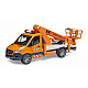 A Mercedes Benz Sprinter vehicle with a basket lift