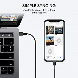 Aukey CB-CL02 nylonowy Lightning-USB C USB Power Delivery USB-PD 1.2m certyfikat MFi Apple czarny