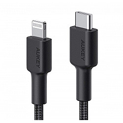 Aukey CB-CL03 nylonowy Lightning-USB C USB Power Delivery USB-PD 2m certyfikat MFi Apple czarny