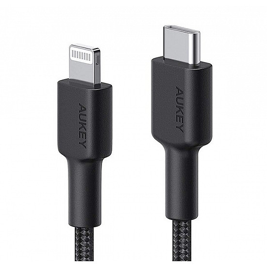Aukey CB-CL03 nylonowy Lightning-USB C USB Power Delivery USB-PD 2m certyfikat MFi Apple czarny