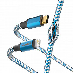 Hama 00201561 Reflective Charging Cable, USB-C - Lightning 1.5m Nylon blue