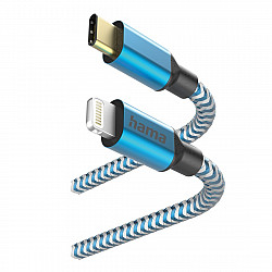 Hama 00201561 Reflective Charging Cable, USB-C - Lightning 1.5m Nylon blue