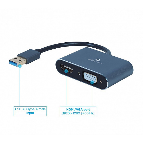 A-USB3-HDMIVGA-01, USB Type-A, HDMI output, DisplayPorts output, 3840 x 2160 pixels