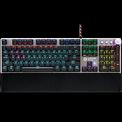 CANYON Nightfall GK-7, Wired Gaming Keyboard,Black 104 mechanical switches,60 million times key life, 22 types of lights,Removable magnetic wrist rest,4 Multifunctional control knob,Trigger actuation 1.5mm,1.6m Braided cable,US layout,dark grey, size:435*125*37.47mm