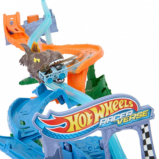 Hot Wheels RacerVerse Jurassic World Crash & Splash Track Set & Die-Cast Dinosaur Toy Car