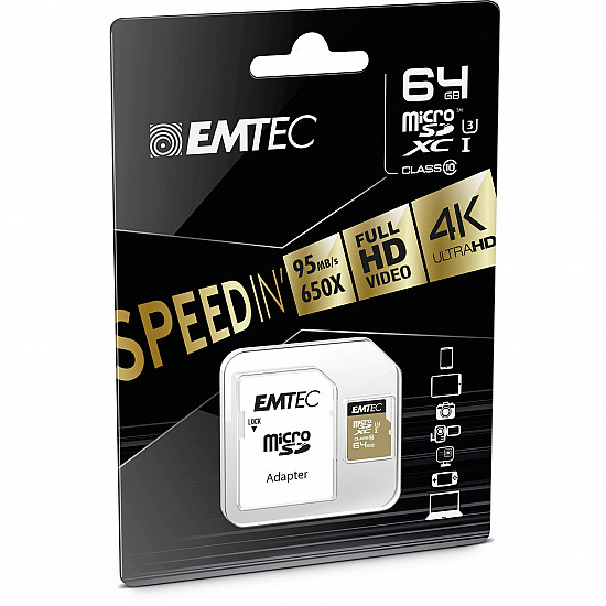 EMTEC SpeedIN' - Flash-Speicherkarte (microSDXC-an-SD-Adapter inbegriffen)