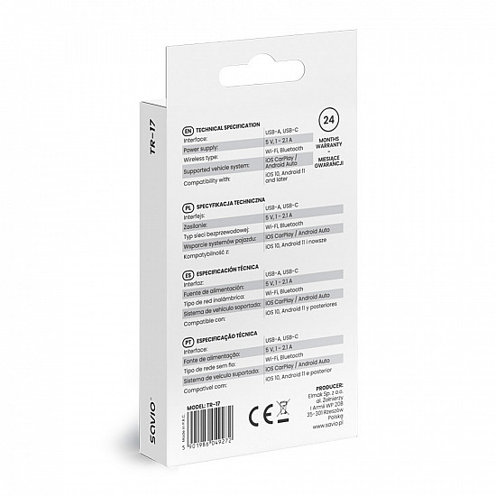 Adapter bezprzewodowy CarPlay & Android Auto TR-17