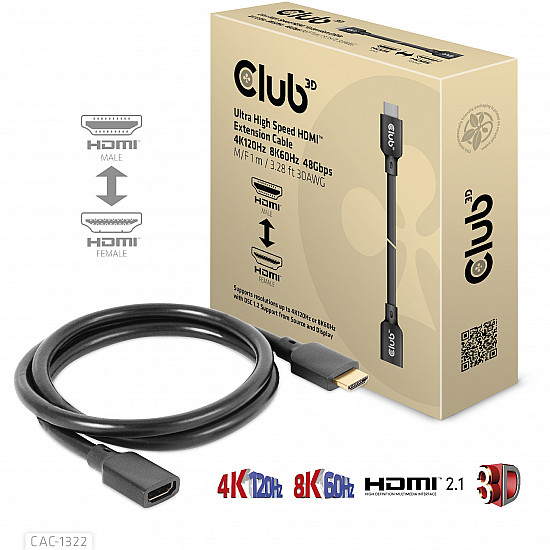 CABLE HDMI TO HDMI 1M/M/F CAC-1322 CLUB3D