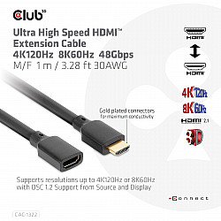 CABLE HDMI TO HDMI 1M/M/F CAC-1322 CLUB3D