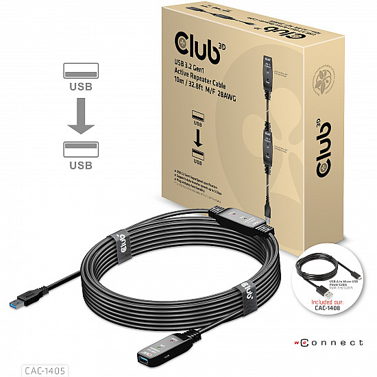 CABLE USB3.2 REPEATER 10M/M/F CAC-1405 CLUB3D