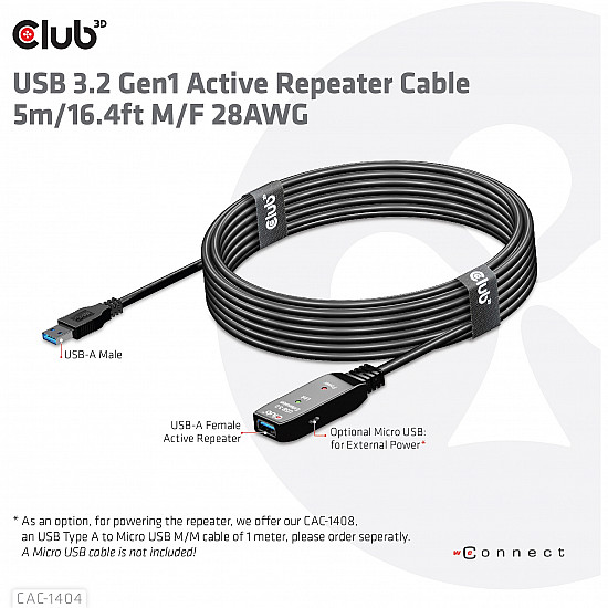 CABLE USB3.2 TO USB3.2 5M/M/F CAC-1404 CLUB3D
