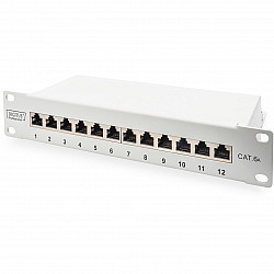 10 Patchpanel DN-91612S-EA-G, 12-Port, Cat.6a grau, 1HE, Rack Mount, geschirmt
