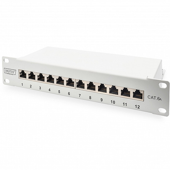 10 Patchpanel DN-91612S-EA-G, 12-Port, Cat.6a grau, 1HE, Rack Mount, geschirmt