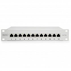 10 Patchpanel DN-91612S-EA-G, 12-Port, Cat.6a grau, 1HE, Rack Mount, geschirmt