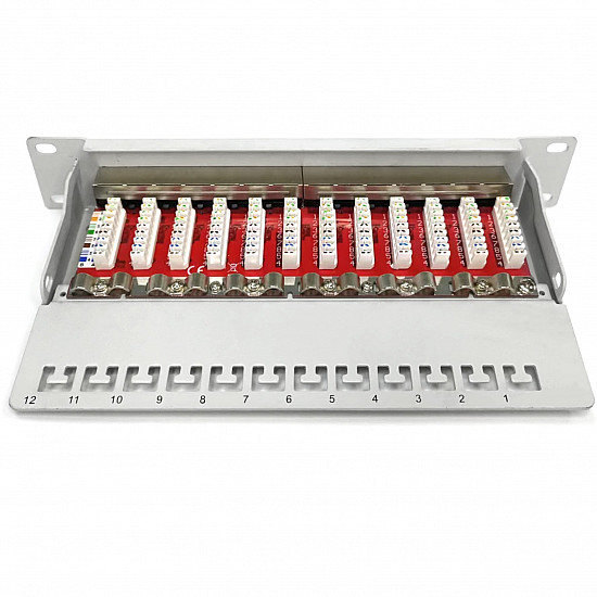 10 Patchpanel DN-91612S-EA-G, 12-Port, Cat.6a grau, 1HE, Rack Mount, geschirmt