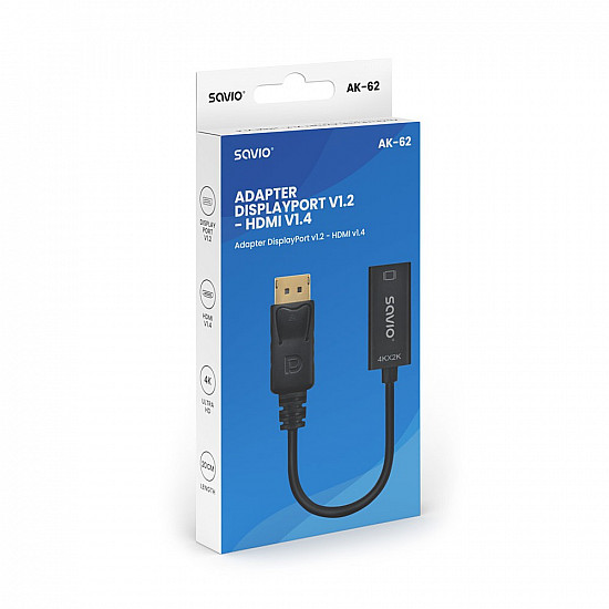 Adapter Savio DisplayPort (M) v1.2 - HDMI A (F) v1.4, 4K, AK-62