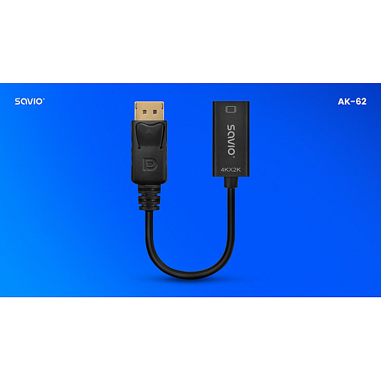 Adapter Savio DisplayPort (M) v1.2 - HDMI A (F) v1.4, 4K, AK-62