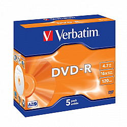 VERBATIM DVD-R 120 min. / 4.7GB 16x 5-pack jewelcase DataLife Plus, scratch resistant surface
