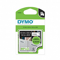 D1-TAPE POLYESTER 12MM X 5.5M BLACK ON WHITE