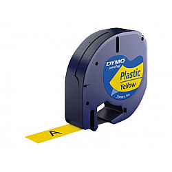 Dymo (S0721620) LetraTag Plastic Label Tape, 12mm x 4m, Black on Yellow