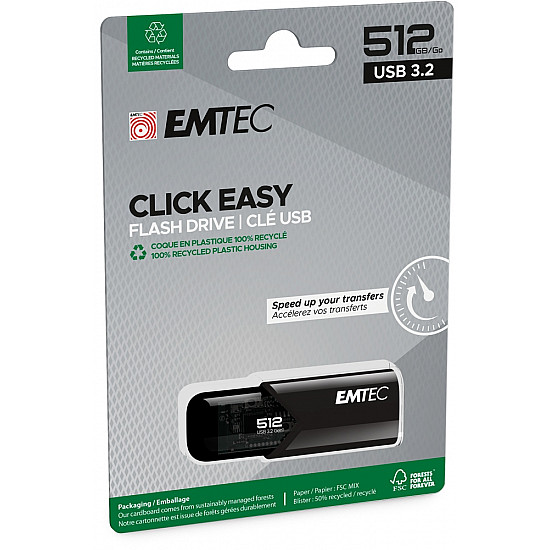 EMTEC B110 Click Easy 3.2 - 512 GB - USB Typ-A - 3.2 Gen 2 (3.1 Gen 2) - 20 MB/s - Dia - Schwarz
