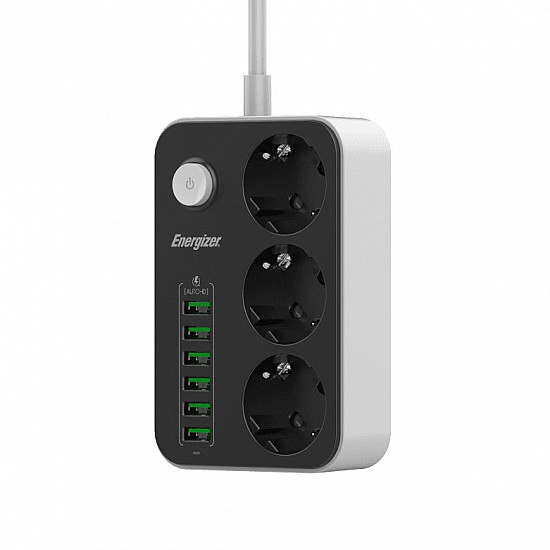 Energizer EPB2500W01EU power extension 2 m 3 AC outlet(s) Indoor White, Black