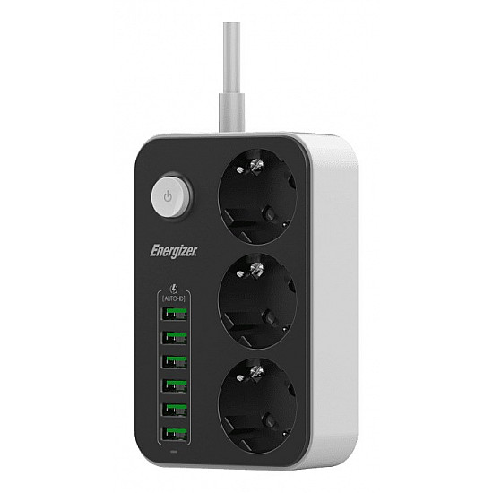 Energizer EPB2500W01EU power extension 2 m 3 AC outlet(s) Indoor White, Black