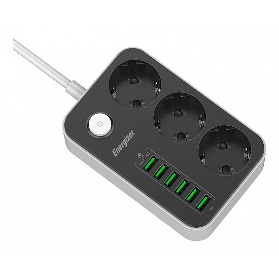 Energizer EPB2500W01EU power extension 2 m 3 AC outlet(s) Indoor White, Black
