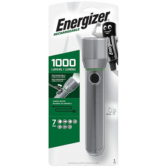 Energizer Metal Vision HD Rechargeable LED Handheld Flashlight 1000 LM, USB charging