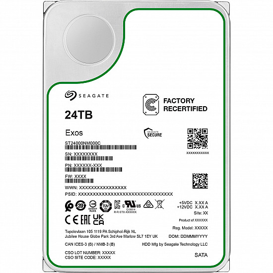 Seagate Recertified Exos ST24000NM000C 24TB 7.2K RPM SATA 6Gb/s 512e 3.5 Enterprise Hard Drive
