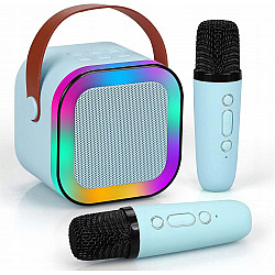 Extralink Kids Mini Karaoke LED Speaker 2x Mic Blue | Karaoke Set | speaker, 2x microphone, Bluetooth, AUX, SD card slot, RGB lighting