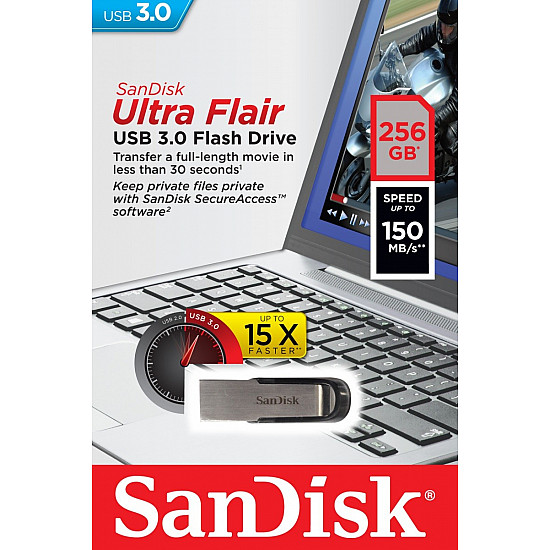 2er Pack SanDisk Ultra Flair Typ-A 256GB USB-Stick Ohne Schutzkappe, bis zu 150 MB/s, USB 3.2 Gen 1x1 (5 Gbit/s)