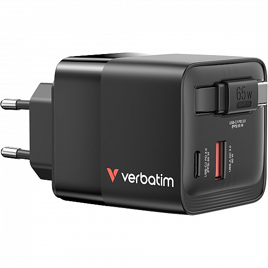 Verbatim Netzteil - GaN - 65 Watt - 3.25 A - PD 3.0, QC 3.0 (2 x USB-C, USB)