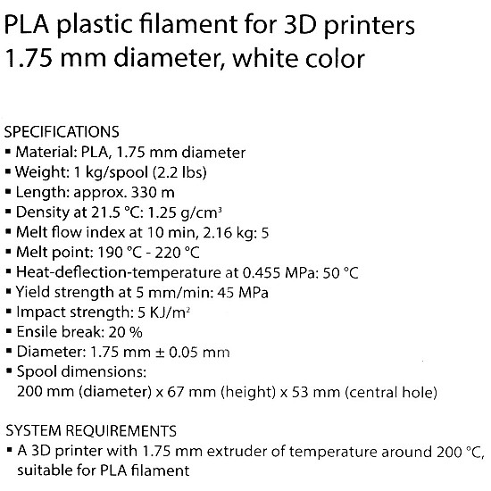 Gembird 3DP-PLA1.75-01-W 3D printing material Polylactic acid (PLA) White 1.4 kg