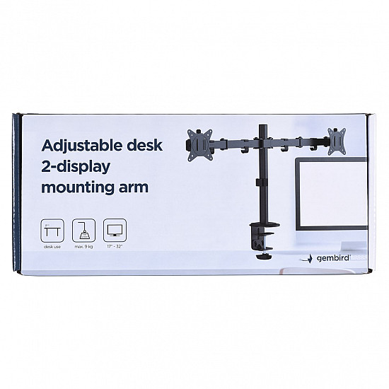 Adjustable desk 2-display mounting arm (rotate, tilt, swivel), 17 inches-32 inches, up to 9 kg