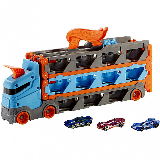 Hot Wheels City Speedway Hauler Carrier with 3 Toy Cars