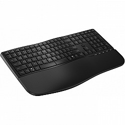 HP 685 Comfort Wireless Bluetooth Wave-Like Keyboard w/Palm Rest - Dual Mode, Sanitizable, Programmable, Adjustable Angles, Tilt - Black - US ENG