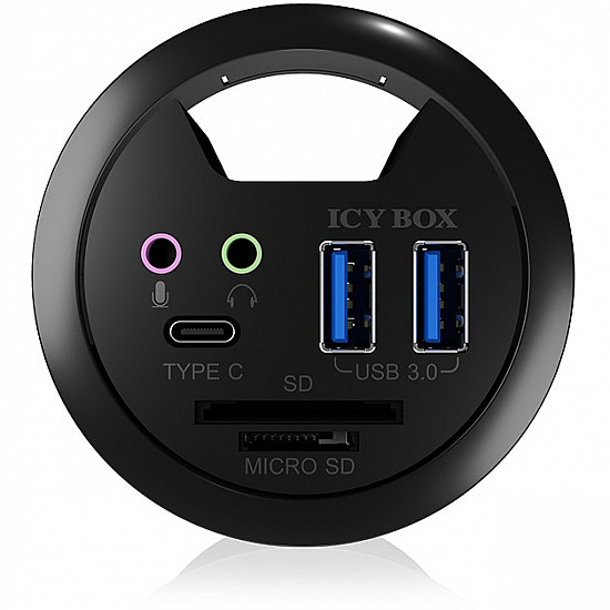 HUB Tisch-Hub mit 2 Kartenlesern. Audio Ein-/Ausgang. Ladefunktion und LED ICY BOX