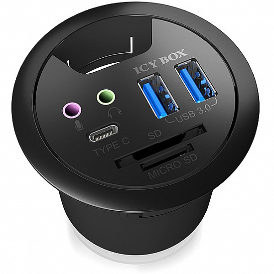 HUB Tisch-Hub mit 2 Kartenlesern. Audio Ein-/Ausgang. Ladefunktion und LED ICY BOX