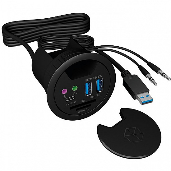 HUB Tisch-Hub mit 2 Kartenlesern. Audio Ein-/Ausgang. Ladefunktion und LED ICY BOX