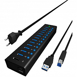 HUB USB 3.0 . 13 Port. +1x Ladeport Aluminium-mit Netzteil ICY BOX