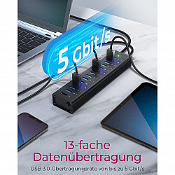 HUB USB 3.0 . 13 Port. +1x Ladeport Aluminium-mit Netzteil ICY BOX